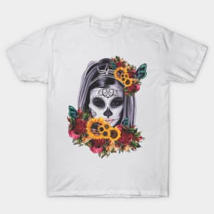 Skull & sunflower dia de los Muertos T-Shirt